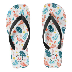 Chanclas Playa Roja Azul Flamingo Palm Tree personalizada