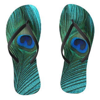 Chanclas Pluma de pavo real azul acuática metálica