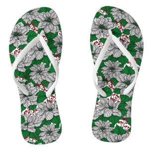 Chanclas Poinsettia blanca, patrón de Navidades