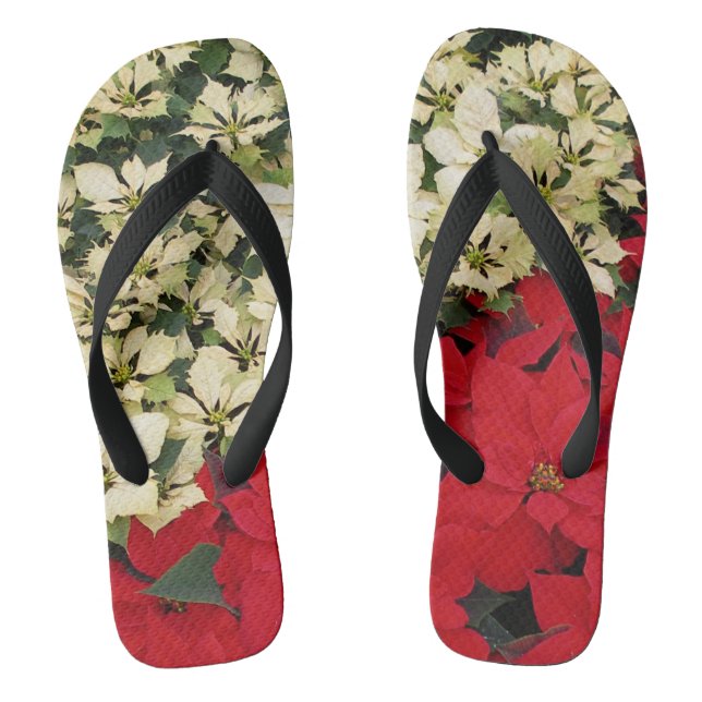 Chanclas Poinsettias blancas y rojas con flores (Plantilla)