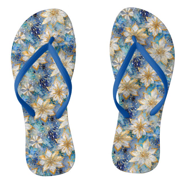 Chanclas Poinsettias de los Navidades Blue White Gold (Plantilla)