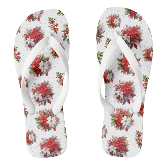 Chanclas Poinsettias Vintage Y Navidades Holly White (Plantilla)