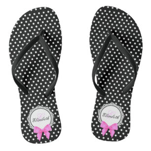 Chanclas Polka blanco negro retro punto arco rosado nombre