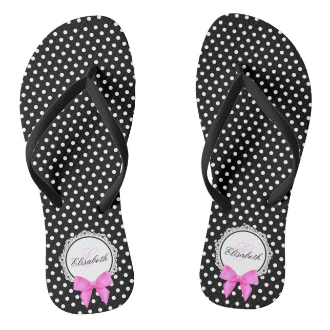 Chanclas Polka blanco negro retro punto arco rosado nombre  (Plantilla)