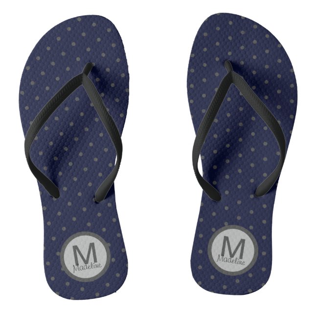 Chanclas Polka monogramado puntos gris oscuro azul (Plantilla)