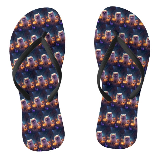 Chanclas Pomerania de Halloween con calabazas aterradoras (Plantilla)