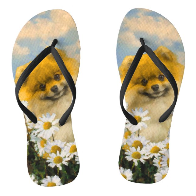 Chanclas Pomerania en pintura de Daisies - Arte original de (Plantilla)
