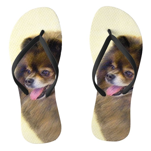 Chanclas Pomerania Negra y Tan Pintura Original de Perro (Plantilla)