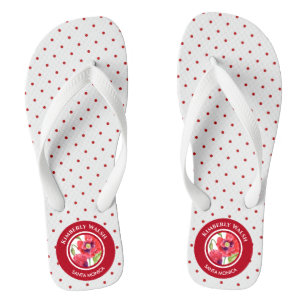 Chanclas Poppies rojos vivos Círculo floral puntos de polka