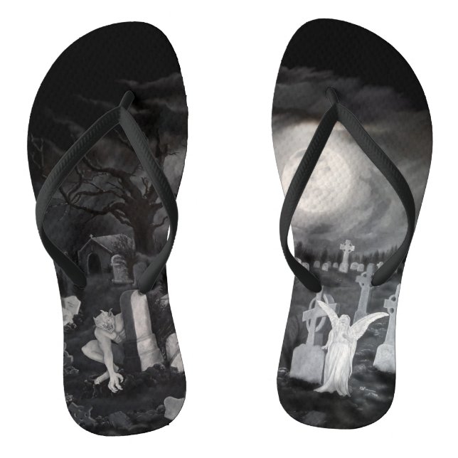Chanclas Por la noche en el cementerio - Ángel con el diabl (Plantilla)
