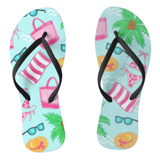 Chanclas Preppy Beach Scene Coastal Bikini Palm Tree (Plantilla)