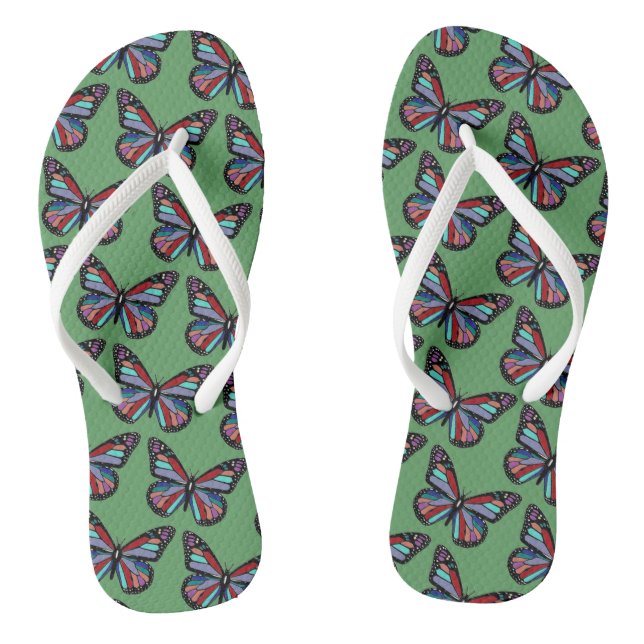 Chanclas Pretty Ornate Colorful Butterfly Pattern on Green (Plantilla)