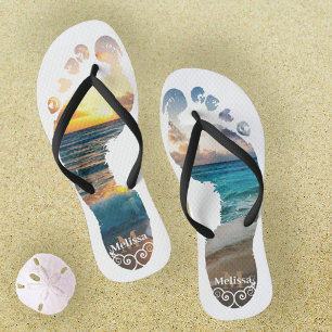 Chanclas Puesta de sol en la playa con monograma 