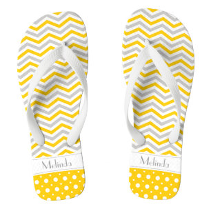 Chanclas Punto amarillo moderno, gris, chevron blanco y pol