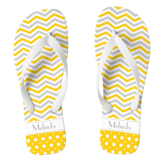 Chanclas Punto amarillo moderno, gris, chevron blanco y pol (Plantilla)