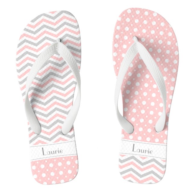 Chanclas Punto de chevron y polka rosa, gris y blanco moder (Plantilla)