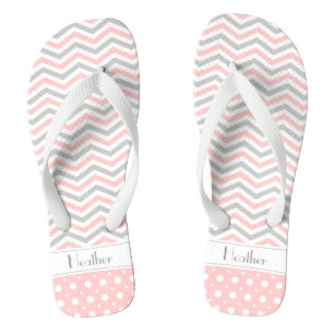 Chanclas Punto de chevron y polka rosa, gris y blanco moder