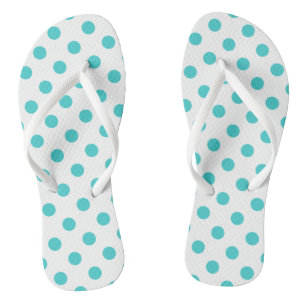 Chanclas Puntos de Polka Turquesa en Blanco