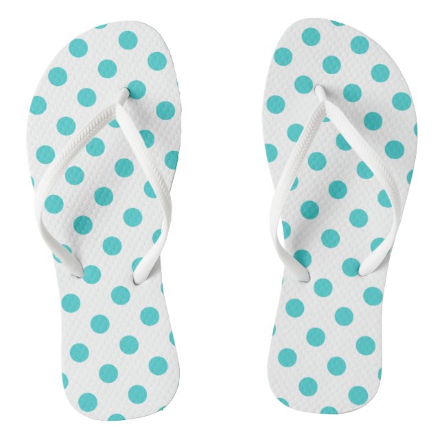 Chanclas Puntos de Polka Turquesa en Blanco (Plantilla)