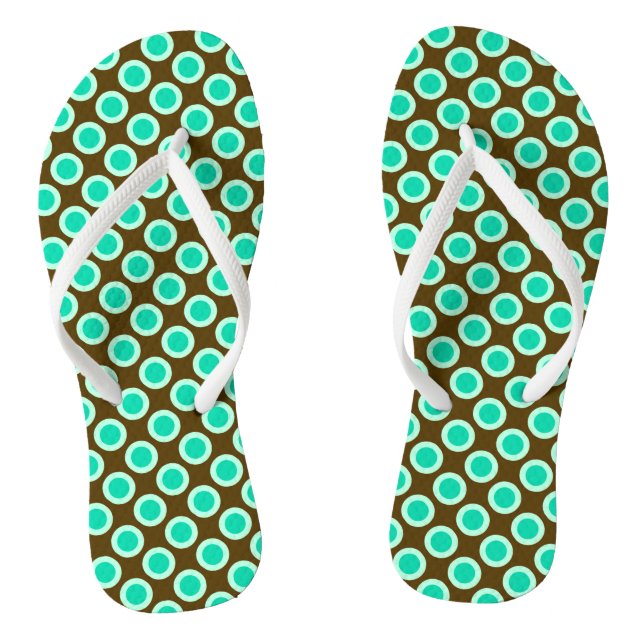 Chanclas Puntos retro en círculo, marrón y turquesa (Plantilla)