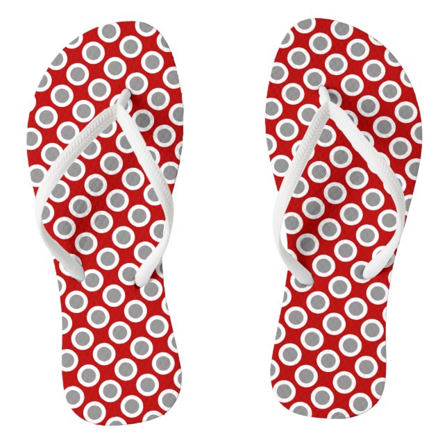Chanclas Puntos retro en círculo, rojo profundo y gris (Plantilla)
