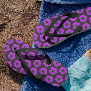 Chanclas Purple Geranium Floral Pattern on Black