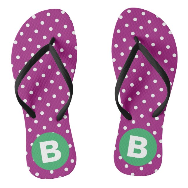 Chanclas Purple Polka Dot Pattern Green Monogram (Plantilla)