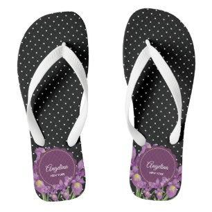 Chanclas Púrpura Iris Black White Polka Dots