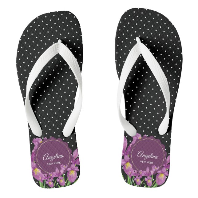 Chanclas Púrpura Iris Black White Polka Dots (Plantilla)