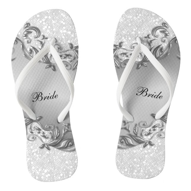 Chanclas Purpurina blanco y gris | Boda (Plantilla)
