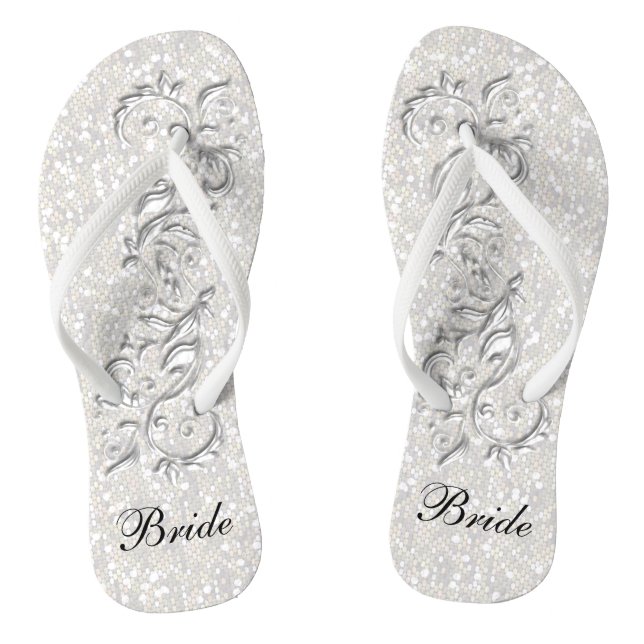 Chanclas Purpurina de confetti blanco y metal blanco | Novi (Plantilla)