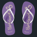 Chanclas Purpurina de oro, dama de honor, viola cardíaca -<br><div class="desc">Purpurinoso de oro lindo,  dama de honor y corazón con fondo violeta con tu nombre. Seleccione el botón de disfraz para cambiar el estilo,  color y tamaño de las fuentes. A cualquier chica le encantaría tener este diseño elegante y elegante.</div>