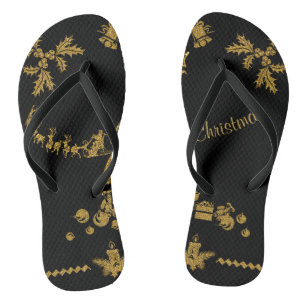 Chanclas Purpurina de oro Feliz Navidad, Santa Claus