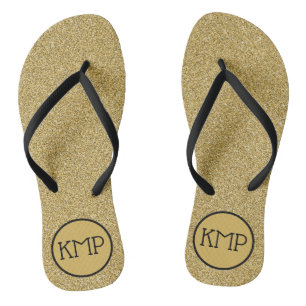 Chanclas Purpurina Dorada Negro y Monograma de Oro 