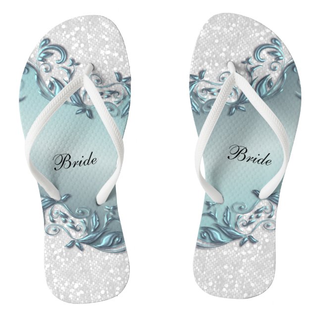Chanclas Purpurina Floral y confetti de metal azul | Boda (Plantilla)