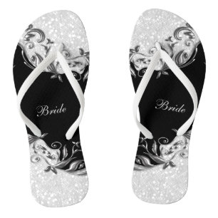 Chanclas Purpurina Floral y de confetti negro   Boda
