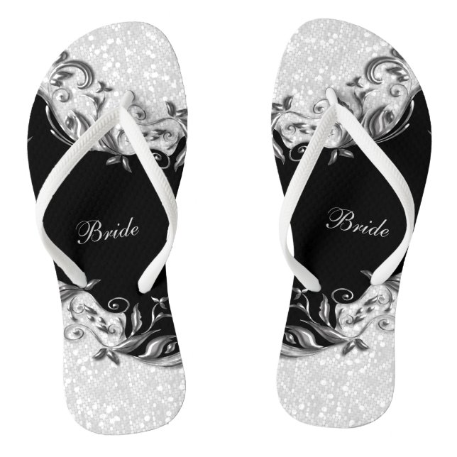 Chanclas Purpurina Floral y de confetti negro | Boda (Plantilla)