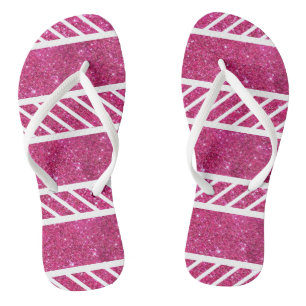 Chanclas Purpurina rosa personalizado y franjas blancas