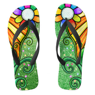 Chanclas Purpurina Verde Glam - Flor Retro Abeja Sunshine