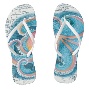 Chanclas Rainbow Octopus Vintage Map White Watercolor