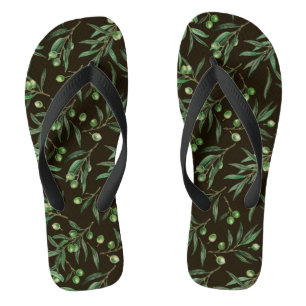 Chanclas Ramas de oliva acuarela en negro