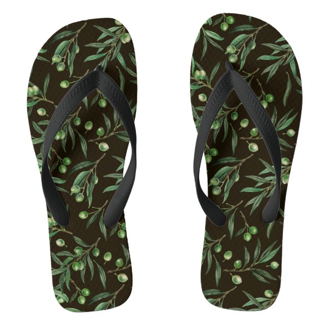 Chanclas Ramas de oliva acuarela en negro (Plantilla)