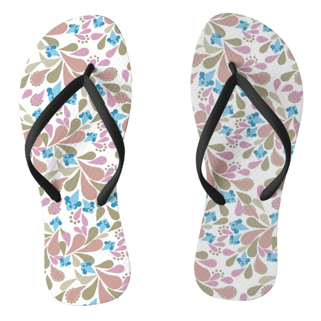 Chanclas Ramos coloridos de flores retro sobre blanco  (Plantilla)