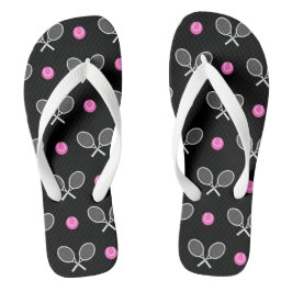 Chanclas Raqueta de tenis de pelota rosa y negra patrón atl