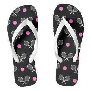 Chanclas Raqueta de tenis de pelota rosa y negra patrón atl