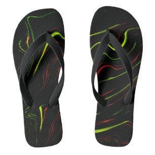 Chanclas Rasgos ondulados verdes y rojos en fondos negros