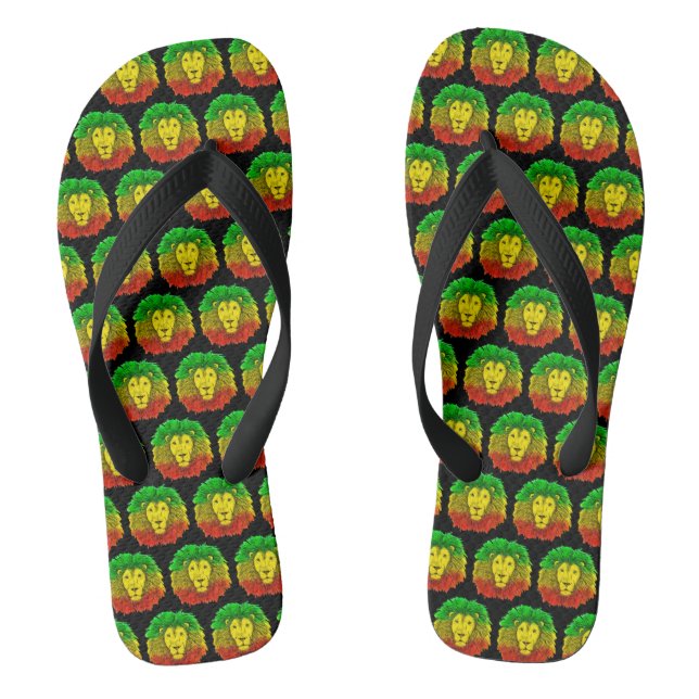 Chanclas Rasta cabeza de león rojo dibujo verde amarillo Ja (Plantilla)