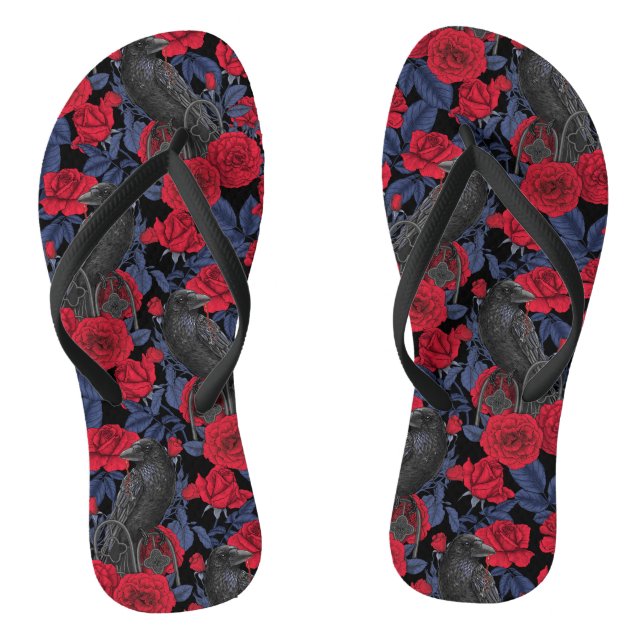 Chanclas Ravens y rosas con hojas azul oscuro (Plantilla)