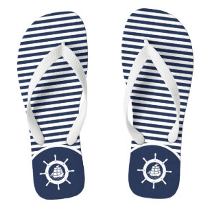 Chanclas Rayas Blancas Y Azules & Timón De Barco Náutico