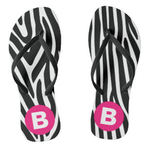 Chanclas Rayas Clásicas de Cebra Monograma Rosa Brillante